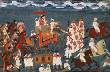 Britský důstojník na slonovi na lovecké výpravě (kvaš) (viz také 11967)